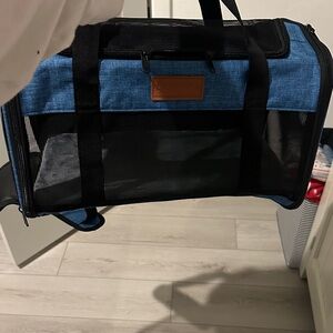 Blue Pet Carrier with Black Mesh
